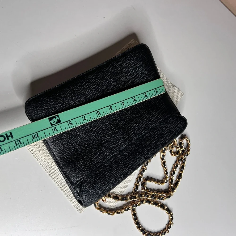 Tory Burch Britten Combo Crossbody Bag Black‎ Pebbled Leather Gold Chain Logo